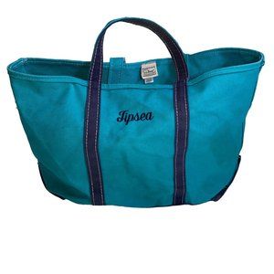 Vintage L.L. Bean Boat & Tote Canvas Bag Teal/Blue "TIPSEA" Embroidered 22x14